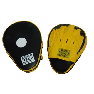 Handpratzen " Boxing Company " , Echtes Leder, 1 Paar Tellerpratzen gelb-schwarz