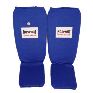 Schienbeinschoner mit Spann Kickboxen, Schienbeinschutz Muay Thai Stoff blau
