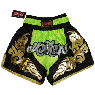 Muay Thai Shorts ROSPORT Professional Short Hose Thaibox   schwarz gold neongrün XL