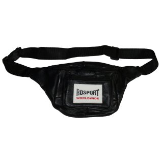 ROSPORT Bauchtasche, echtes Leder schwarz , Patch schwarz-weiss-rot, Modell 2026